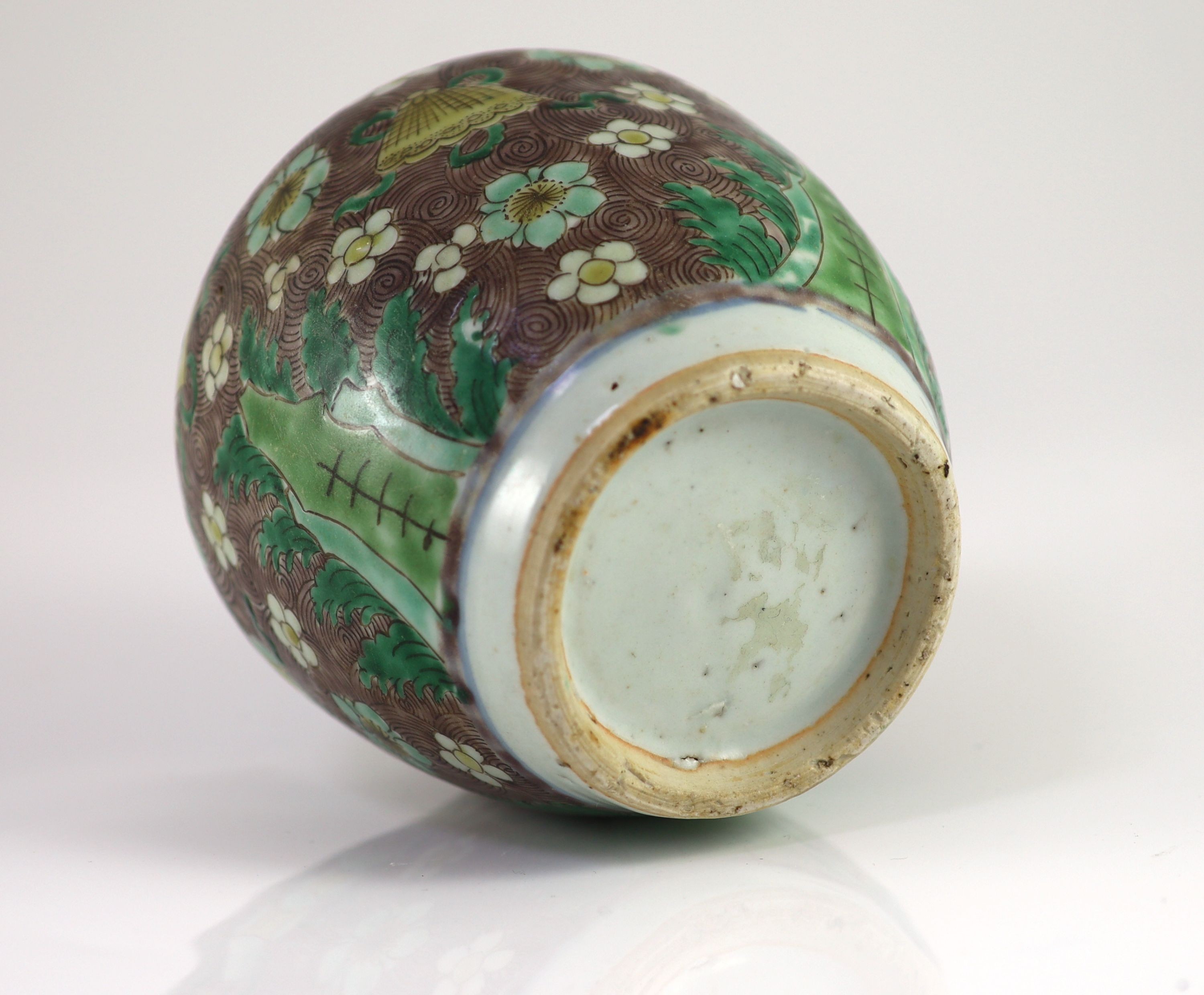 A Chinese enamelled porcelain ovoid jar, early Kangxi period, 16cm high